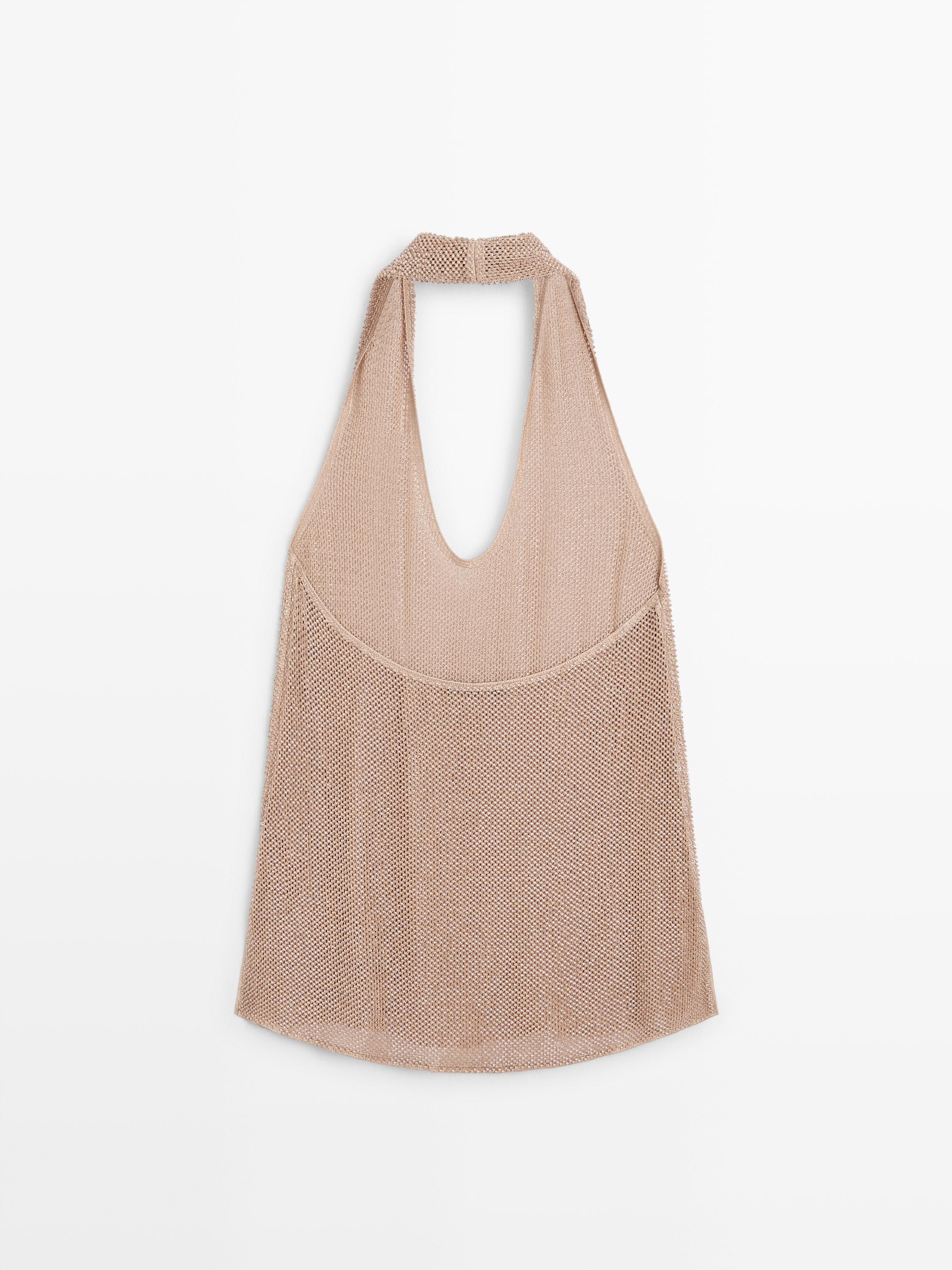 Top en maille brillante à encolure américaine